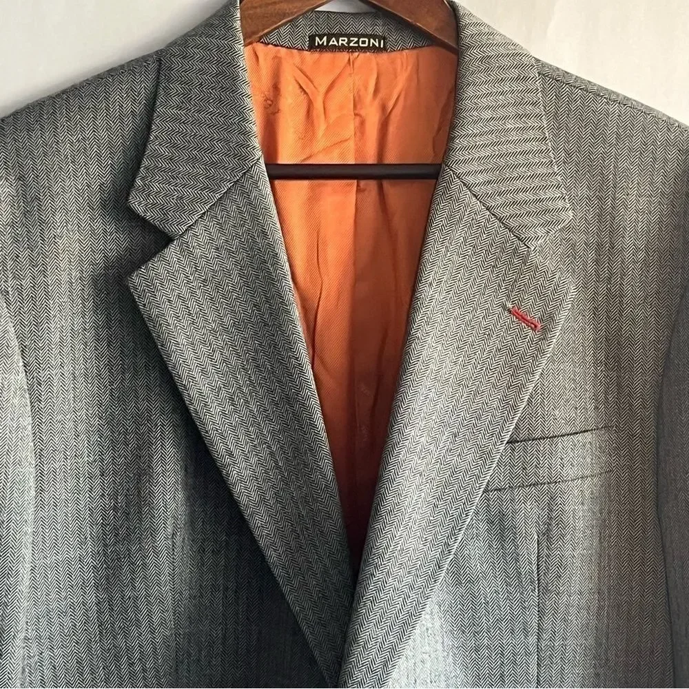 Men's Custom Marzoni Herringbone Silk & Wool Suit Jacket